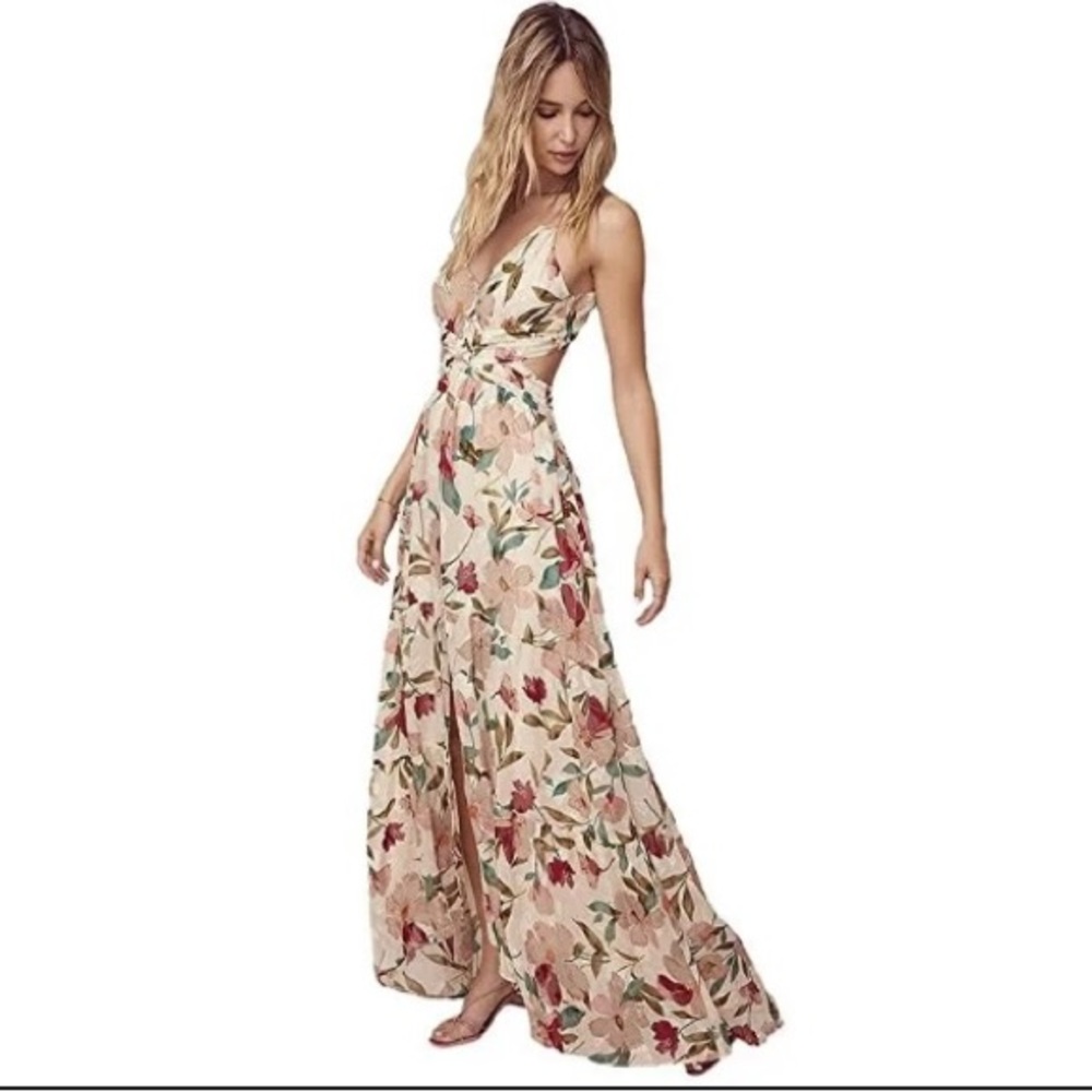 ASTR the label Women's Sleeveless Surplice V Neck Frolic Faux Wrap Maxi Dress - Picture 2 of 8